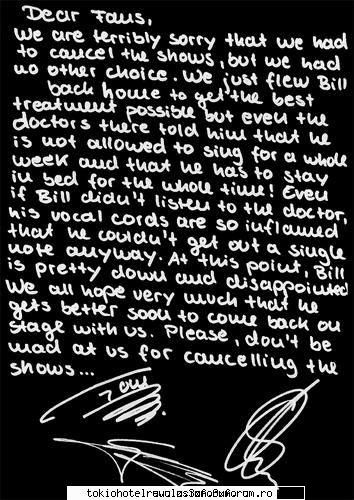 bill bolnav? - "Tokio Hotel canceled the show that was supposed - Arhiva Generala /General Archive